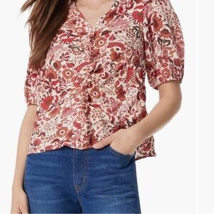 Sam Edelman Red and Pink Floral Blouse